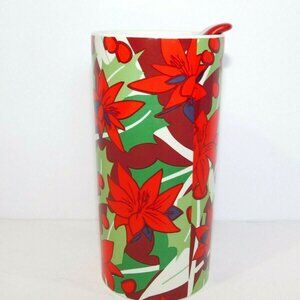 Teavana Christmas Holiday Ceramic Travel Tumbler Poinsettia Red Green